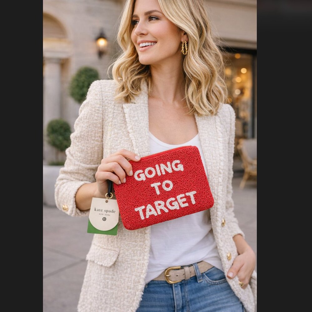 Kate Spade x Target Beaded Clutch Red White "Going To Target" Card Pocket NWT